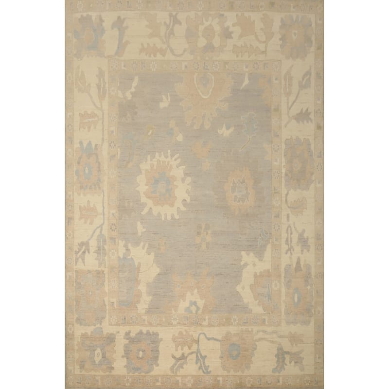 Hand Knotted Oriental 100% Wool Carpet Transitional All-Over Greys & Charcoal Oushak Area Rug - 9' 11'' X 7' 11''