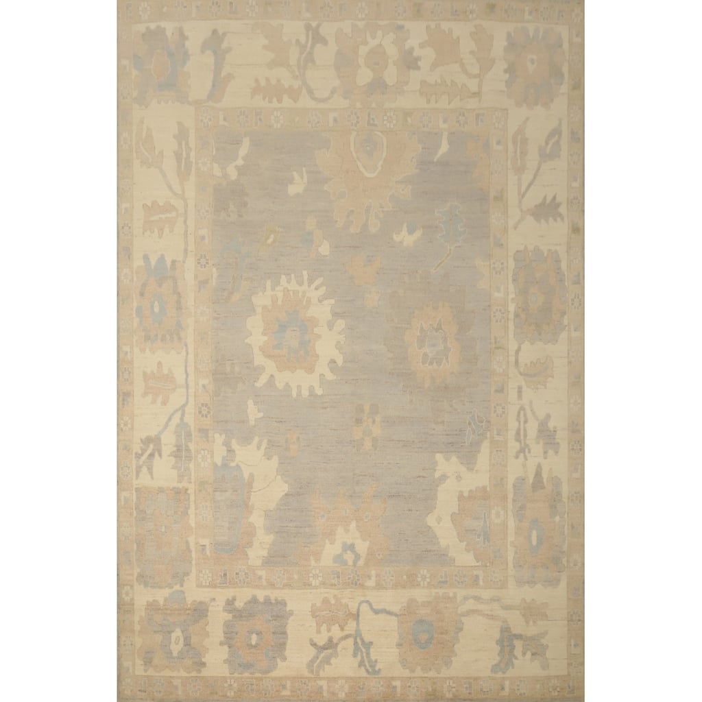Hand Knotted Oriental 100% Wool Carpet Transitional All-Over Greys & Charcoal Oushak Area Rug - 9' 11'' X 7' 11''