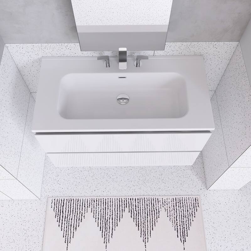 Floating Integrated Bathroom Vanity with Ceramic Sink, Three Faucet Holes