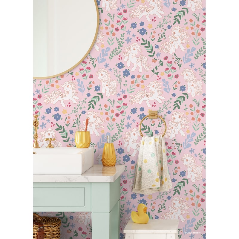 RoomMates My Little Pony Retro Floral Pink Peel and Stick Wallpaper