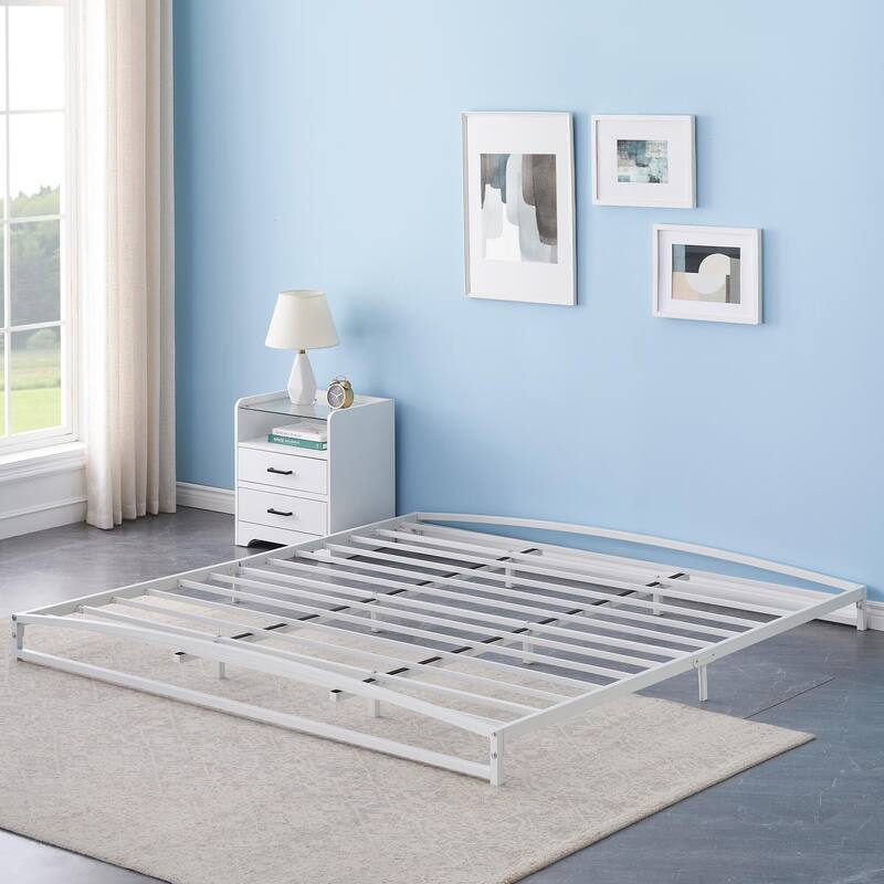 Low Bed Frame，Metal Platform Bed Frame with Arch Design
