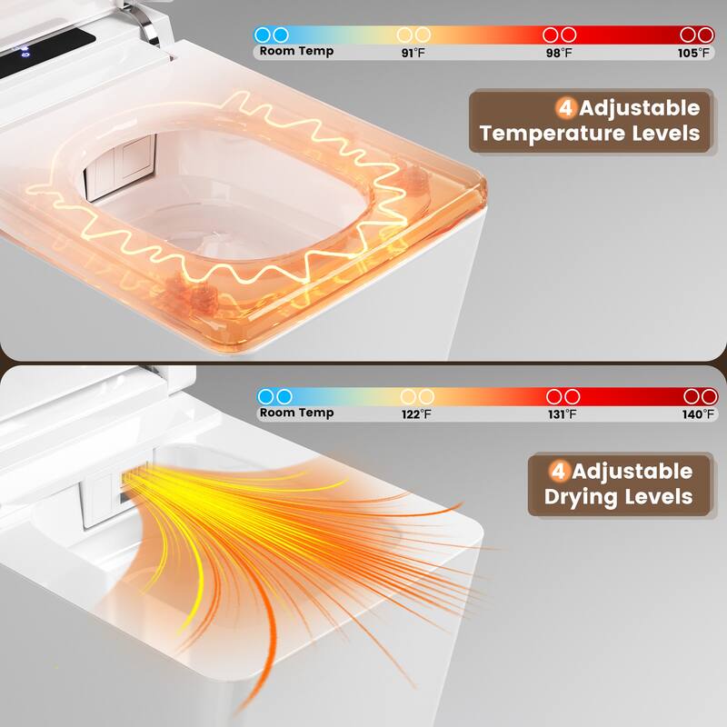 Elongated Smart Bidet Toilet with Foot Sensor, Auto Flush, LED Display, Heated Seat
