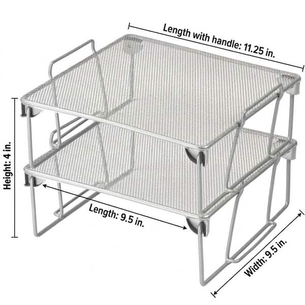 Ybm Home Stackable Mesh Shelf Silver Storage Rack for Kitchen/Office Wire Organizer 9.5 In. L x 9.5 In. W x 4 In. H 2 Pack