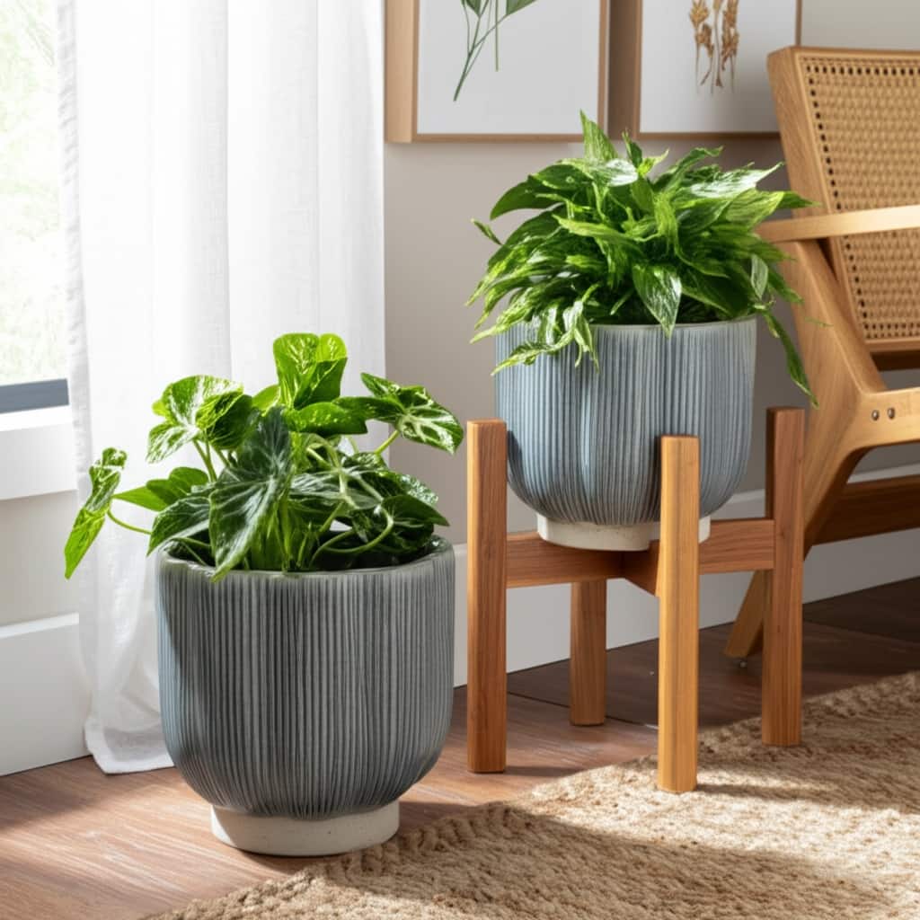 Stoneware Scallop Shaped Planters Decorative Containers (Set of 2) - 5.91" x 5.91" x 5.79"