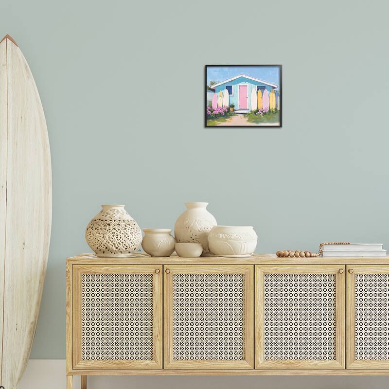 Stupell Cabin with Pastel Surfboards Framed Giclee Art Design By Arlington Prints