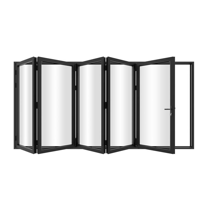 KaMic 144" x 80" 5-Panel Aluminum Patio Folding Door Right to Left-Outswing - Black