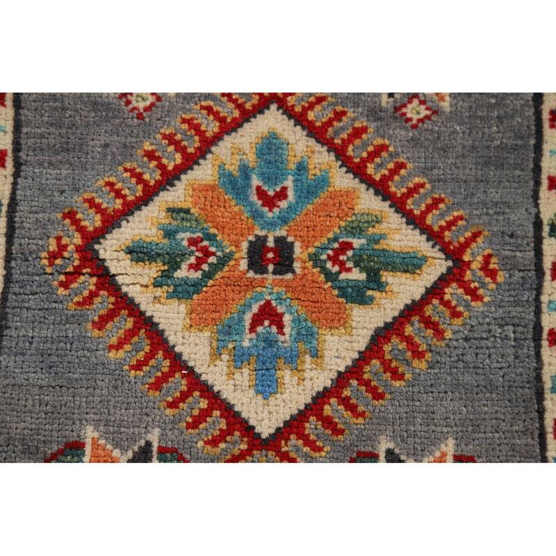 Gray Kazak Accent Rug Handmade Wool Carpet - 1'10" x 2'9"
