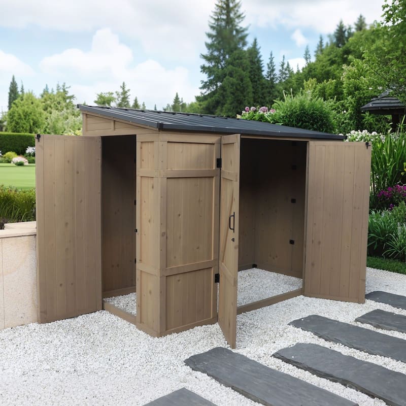 VEIKOUS 8 x 4 FT Wooden Storage Shed with Lean-to Roof, Outdoor Garden Tool Shed with Lockable Doors - 8×4FT