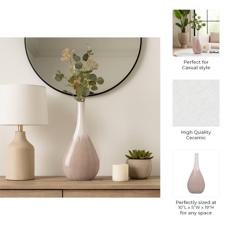 Sagebrook Home Valdiva Stoneware Vase - White, Novelty, Ombre, Elegant Home Accent in Stoneware Color