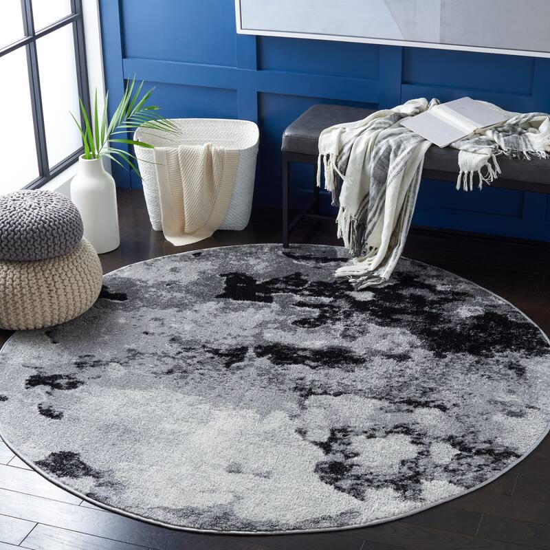 SAFAVIEH Adirondack Cordelia Abstract Glam Rug - 4' Round - Grey/Black