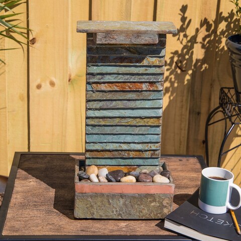 Ridge Slate and Copper Indoor/Outdoor Table Fountain - 6" x 19"