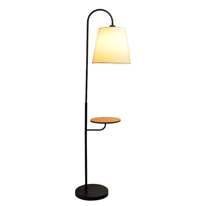 Seoul Black Floor Lamp with Rotary Switch Wood Table Metal Base - Black,White,Wood