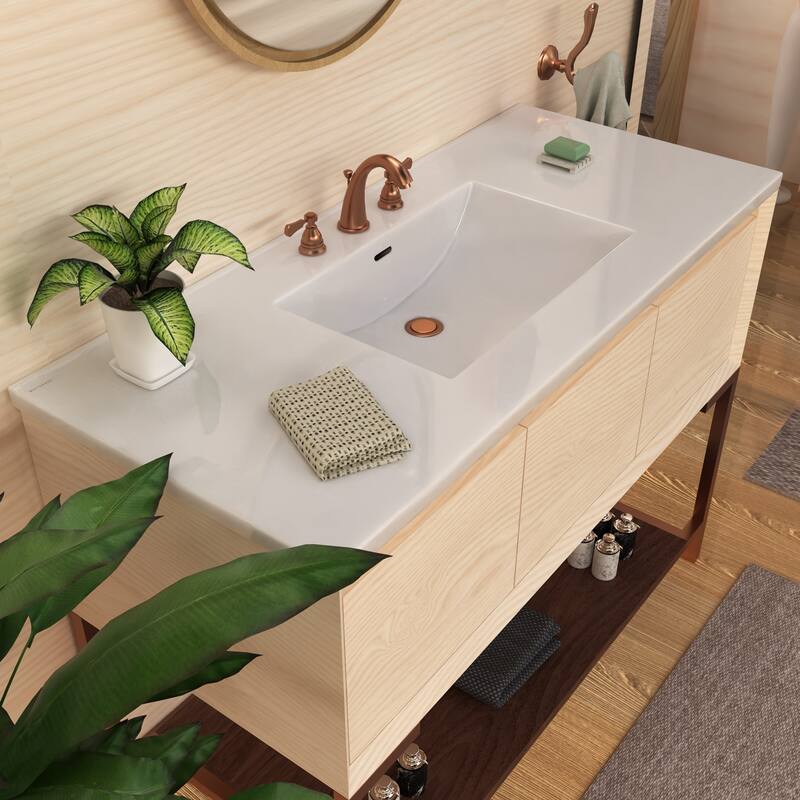 Countertop Vanity Sink with Integrated Rectangular Bowl