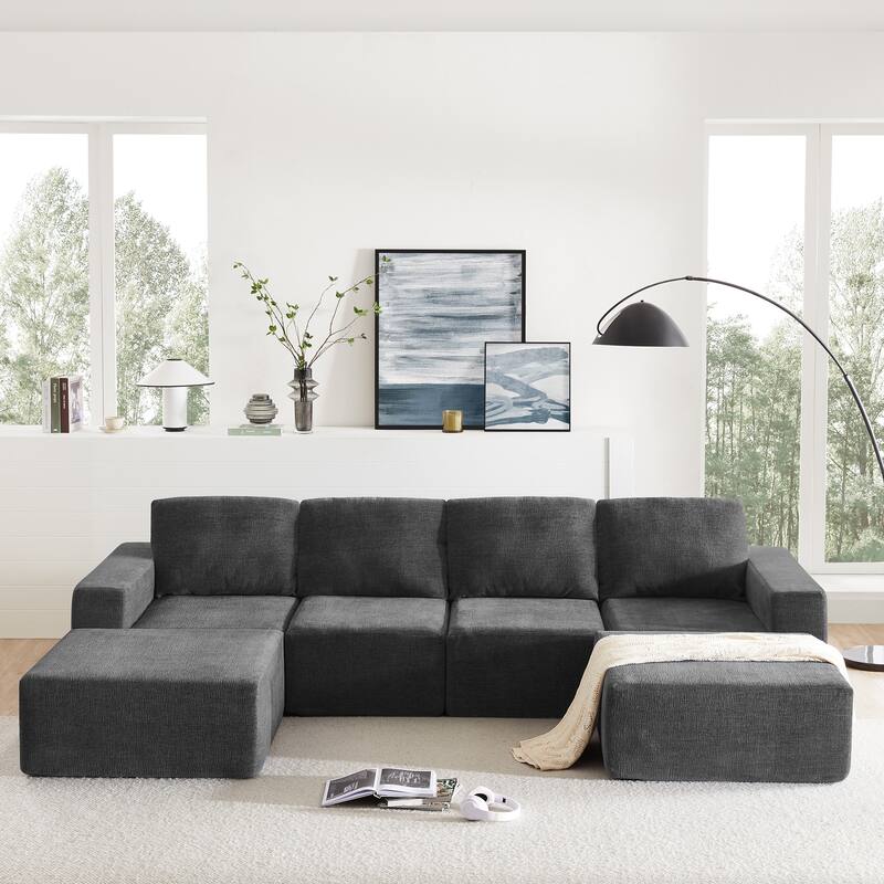 Modular U Shaped Sectional Sofa with Ottomans,Luxury Cloud Chenille Floor Couch with Deep Seat,No Assembly Required