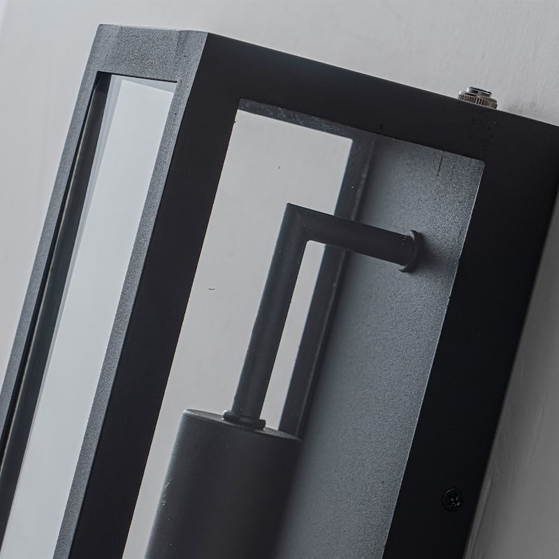 H18" Modern Black Outdoor Wall Lantern with Clear Glass Dusk to Dawn Outdoor Wall Light Open Bottom Wall Sconce for Entryway