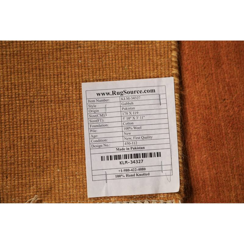 Orange Gabbeh Modern Rug Hand-Knotted Wool Carpet - 3'11" x 5'10"