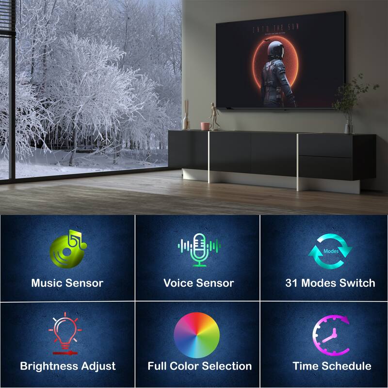 75 Inch TV Console with APP Control LED Lights, TV Stand, Entertainment Center