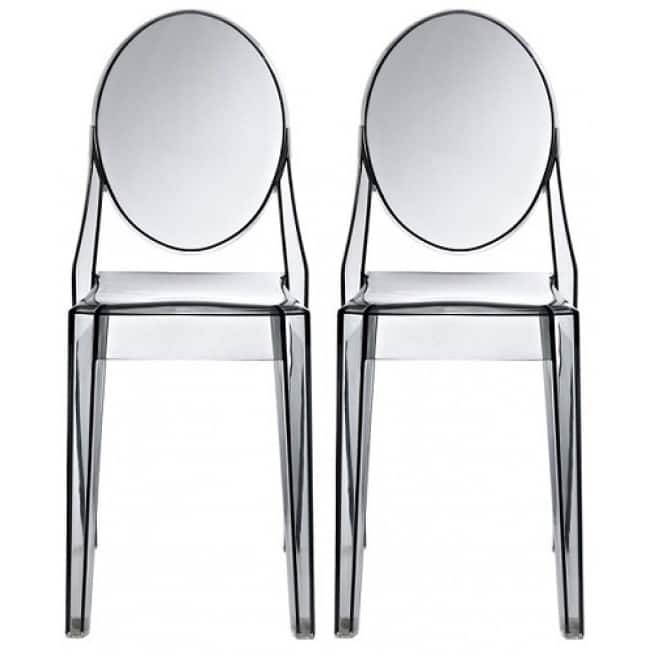 Set of 2 Stackable Victorian Acrylic Dining Chair, UV Resistant Clear Ghost Kitchen Vanity Chairs for Indoor Outdoor Use, Smoke