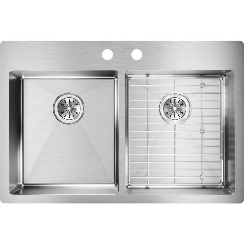 Elkay Crosstown Stainless Steel 33" x 22" x 6", Equal Double Bowl Dual Mount ADA Sink Kit - Two Faucet Holes
