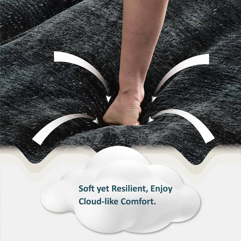 L Shaped Sectional Sofa with Movable Ottoman, Chenille Upholstered 4 Seater Sofa, Cloud Deep Seat Couch with Lumbar Pillow