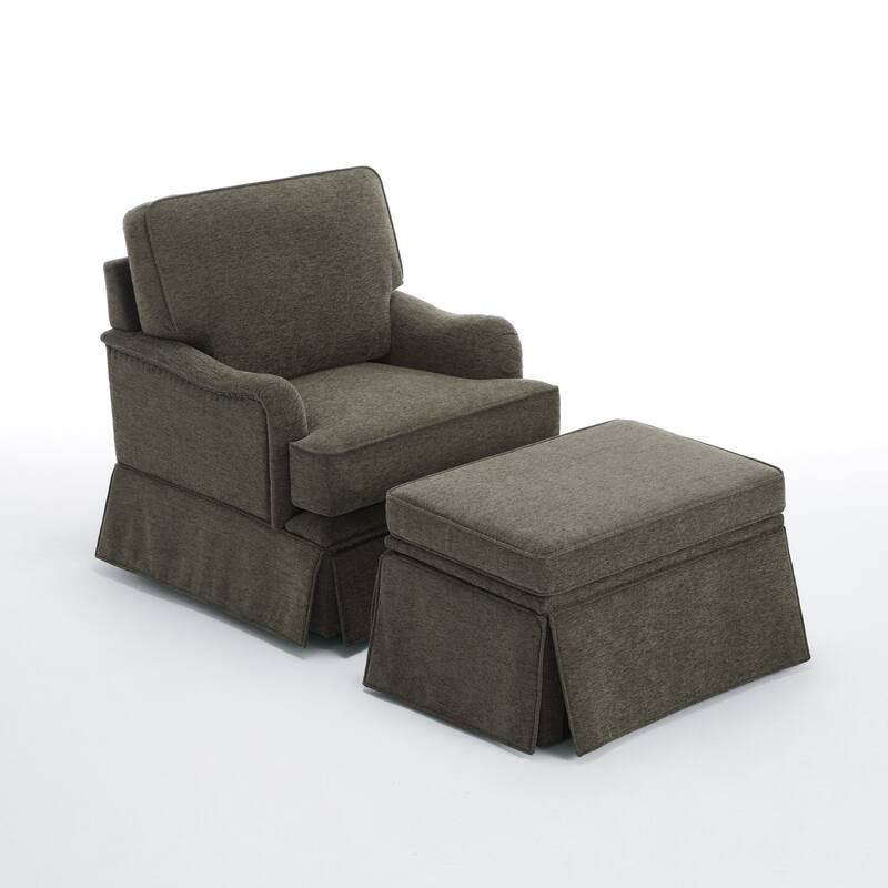 Modern Chenille Swivel Armchair and Storage Ottoman