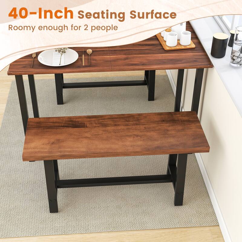 Walnut and Black Entryway Bench with Thick MDF Seat and Metal Frame for Living Room or Foyer