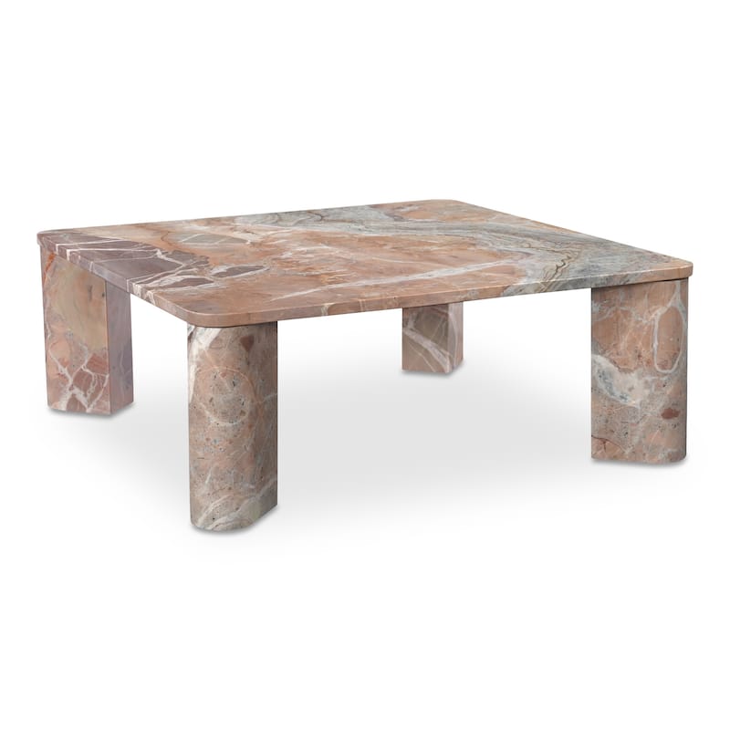 NADAAL STUDIOS Philip Coffee Table, Solid Orange Lavante Marble, Square Design, Orange