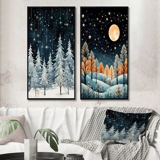 Designart "Winter Pine Tree Starry Night Sky I" Tree Pine Framed Art ...