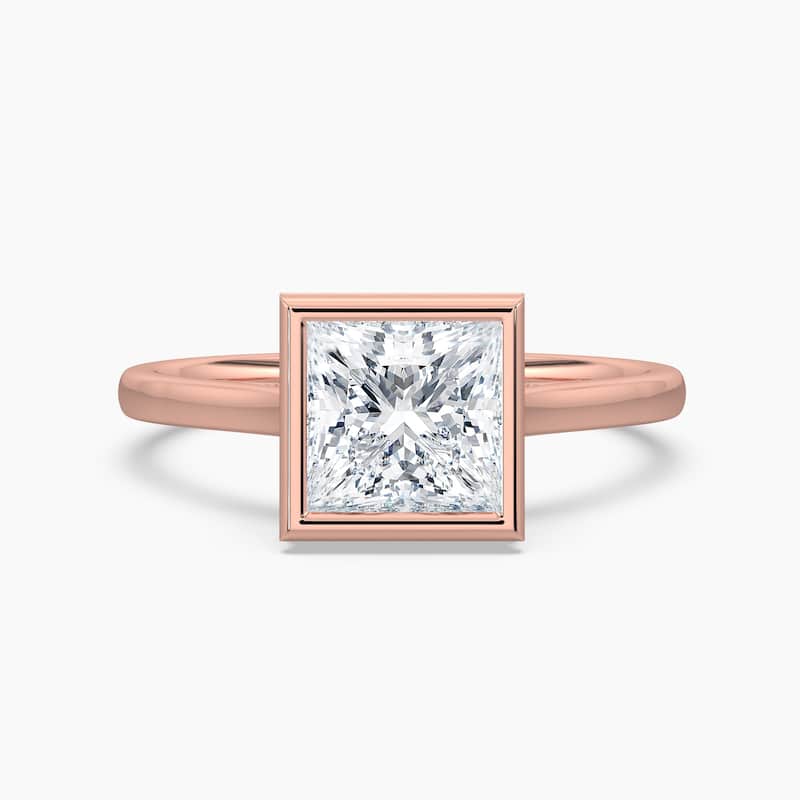 Auriya 14k Gold Lab Grown Princess Diamond Bezel Unique Hidden Halo Engagement Ring 1.00 to 5.00 ct. tw. (F-G, VS) - 4 - 5.00 carats - Rose