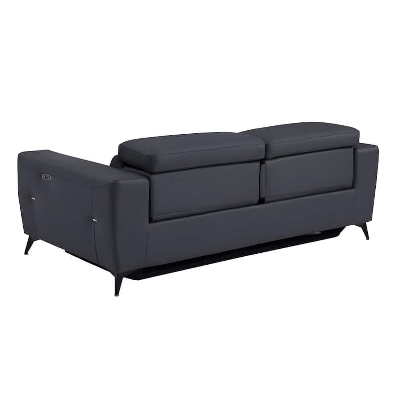 HomeRoots 83" Gray Italian Leather USB Reclining Sofa With Black Legs