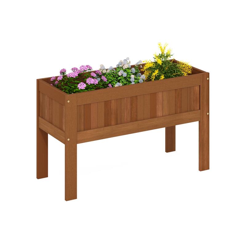 Furinno Tioman Outdoor Elevated Standing Planter Box, Raised Garden Bed with Legs, Natural