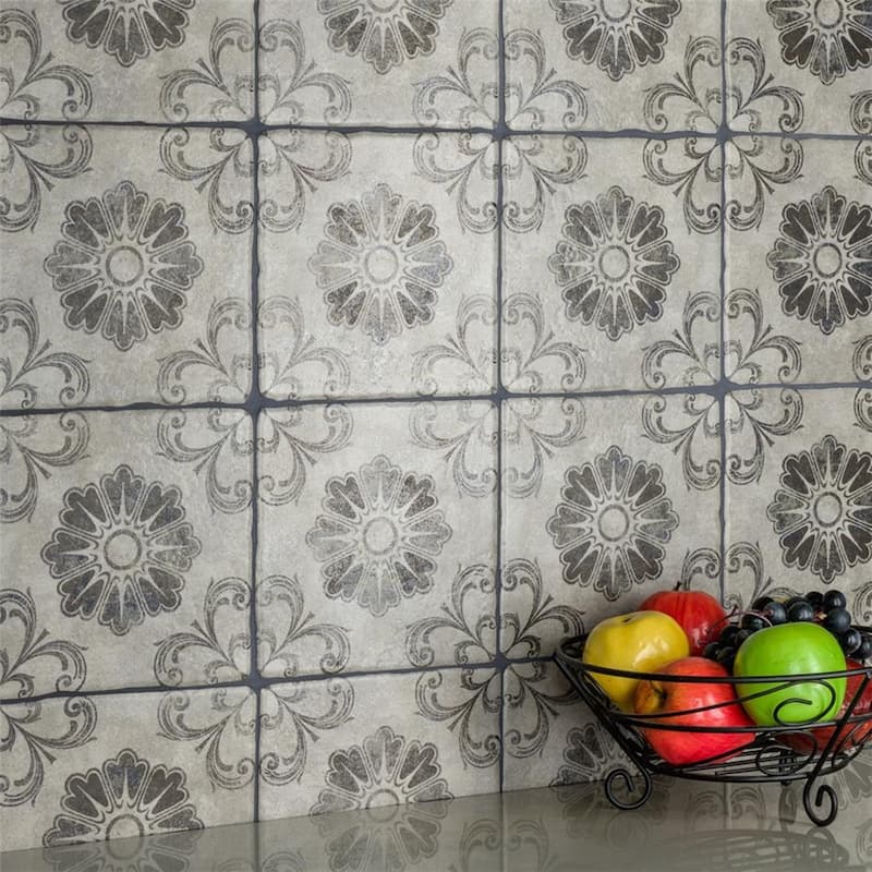 Merola Tile Costa Cendra Decor Fleur 7-3/4" x 7-3/4" Ceramic Floor and Wall Tile