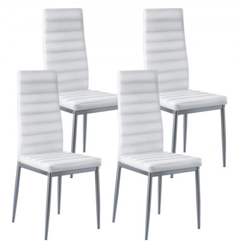 Metal PVC Leather Dining Chair Set Ergonomic Modern Seat - Set of 4 - White