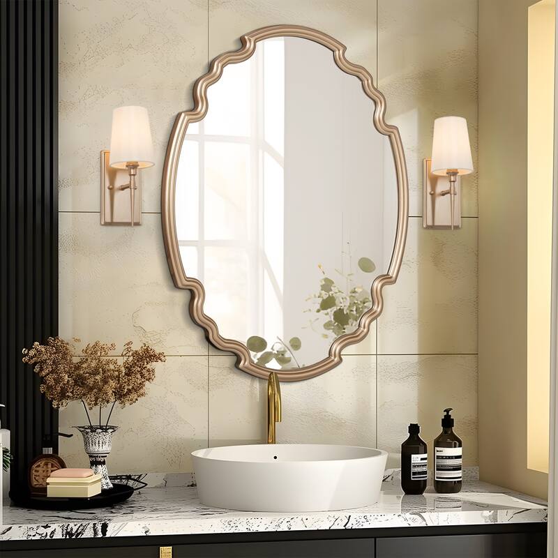 Scalloped Oval Wall Mirror Bathroom Vanity Mirror - 35.4'' H X 27.6" W x 1.2" D