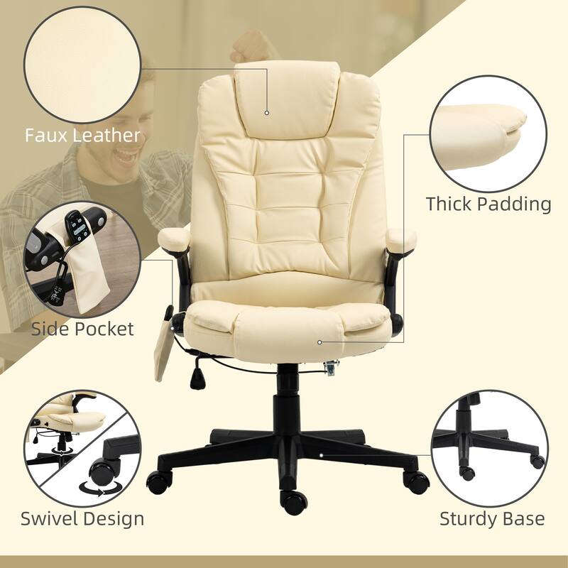 PU Leather 360° Swivel High Back Office Recliner with Vibration Massage, Lumbar Heating, and Adjustable Height