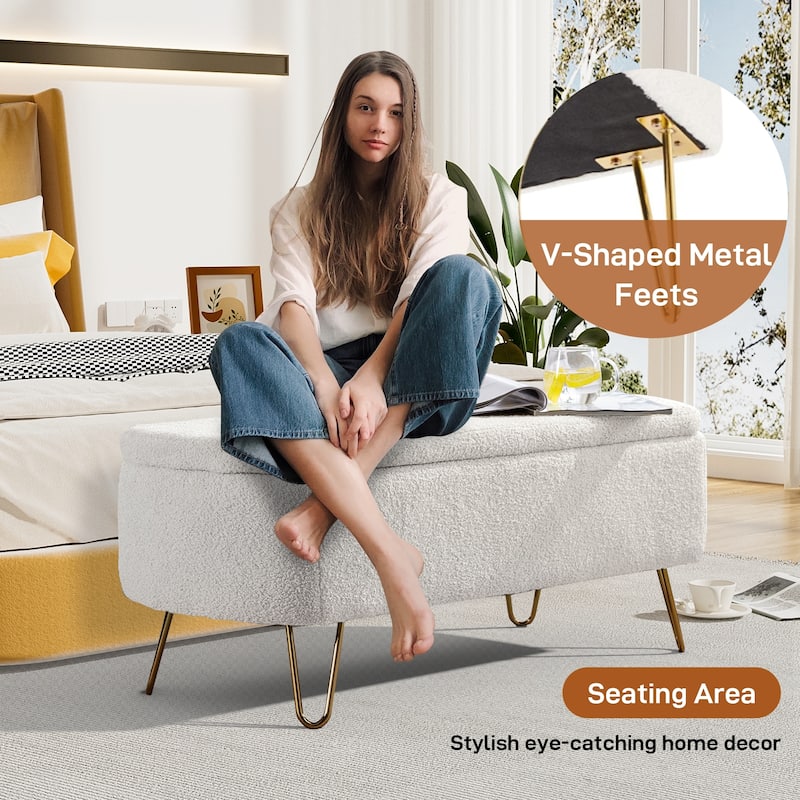Ouyessir Modern Sherpa Storage Bench, Ottoman with Storage