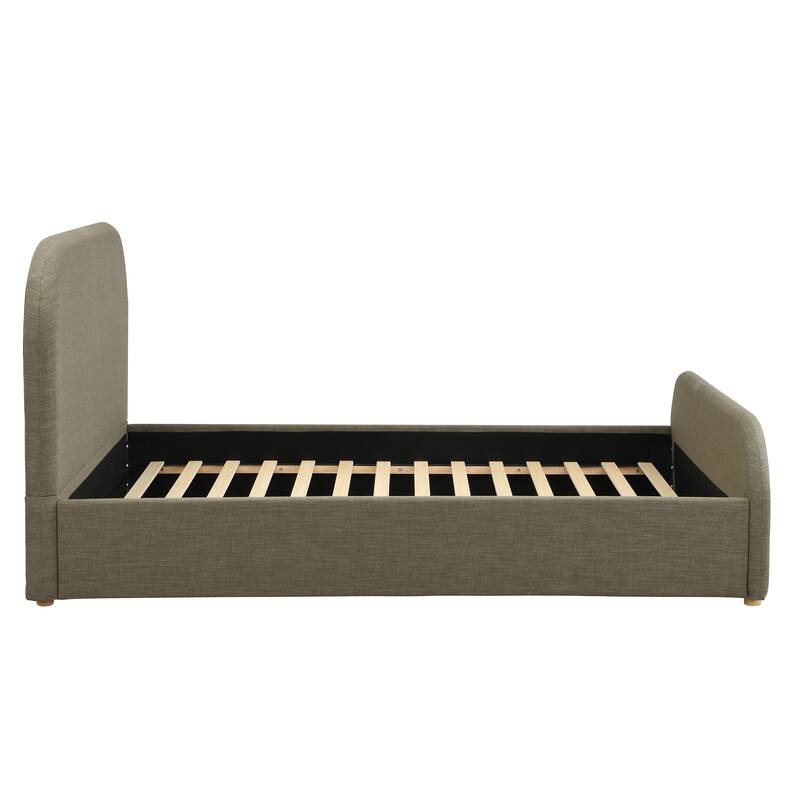 Christopher Knight Home - Thalassa Linen Bed Frame with Curved Headboard and Solid Wood Legs
