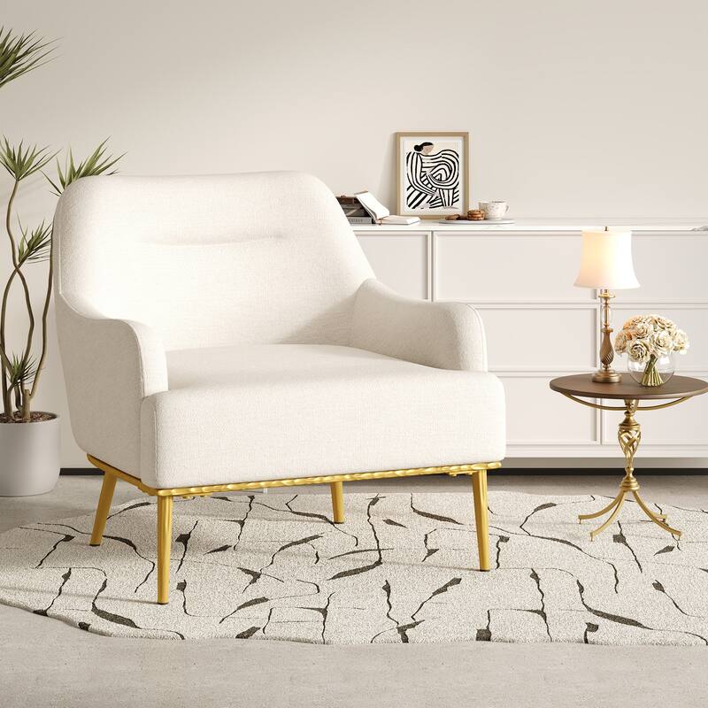 Christopher Knight Home - Modern Upholstered Armchair with Gold Metal Legs and Curved Backrest - Beige