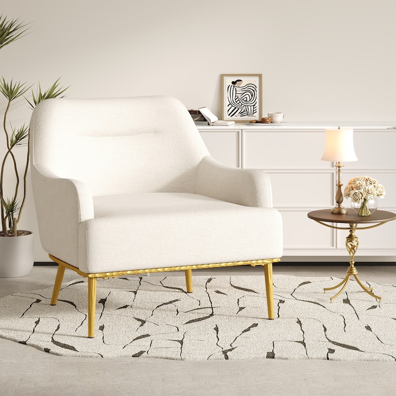 Modern Accent Chair Upholstered Armchair Single Sofa Chair with Curved Backrest and Gold Metal Legs for Living Room