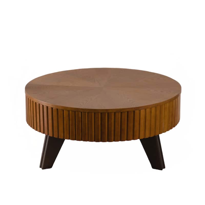 31.5" Retro Round Coffee Table with Storage Space, Suitable for Living Room and Office