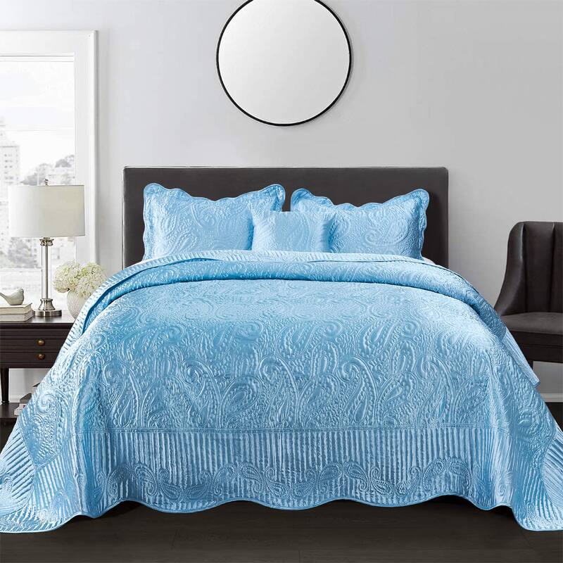 Serenta Quilted Satin 4-piece Bedspread Set - Aquatic - California King