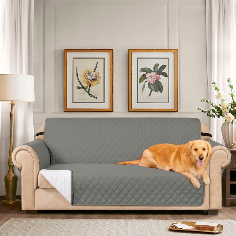 Subrtex Sofa Reversible Couch Cover Quilted Slipcover Furniture Protector - Light Gray
