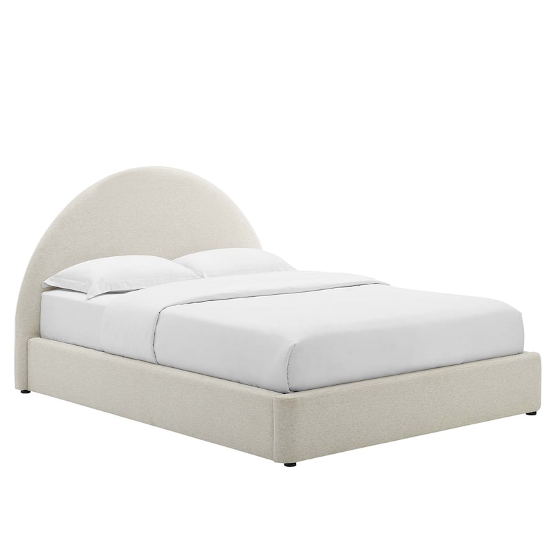 Resort Upholstered Fabric Arched Round Queen Platform Bed - Queen - Heathered Weave Ivory