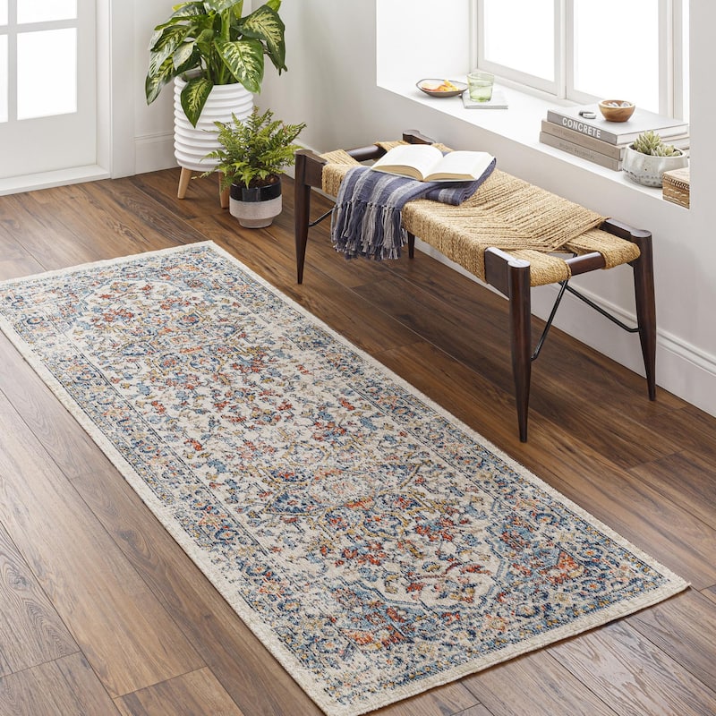 Livabliss Huntington Beach Traditional Indoor/Outdoor Area Rug - 2'7" x 7'3" Runner - Blue