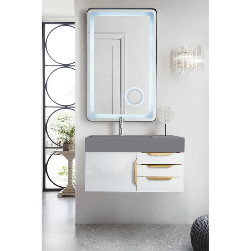 James Martin Vanities Mercer Island 36" Single Vanity, Glossy White with Radiant Gold Hardware