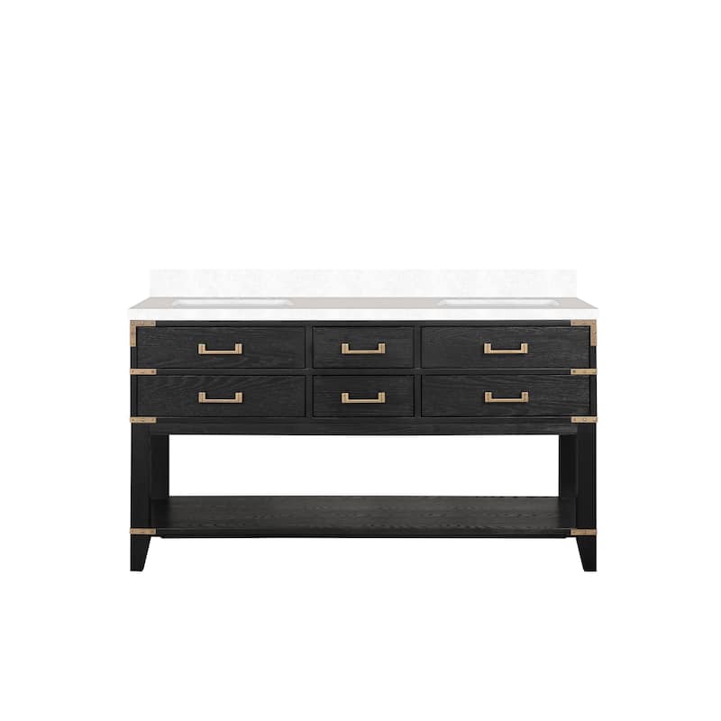 Norwalk 60 in W x 22 in D Black Oak Double Bath Vanity and White Quartz Top - 60 - Black Oak