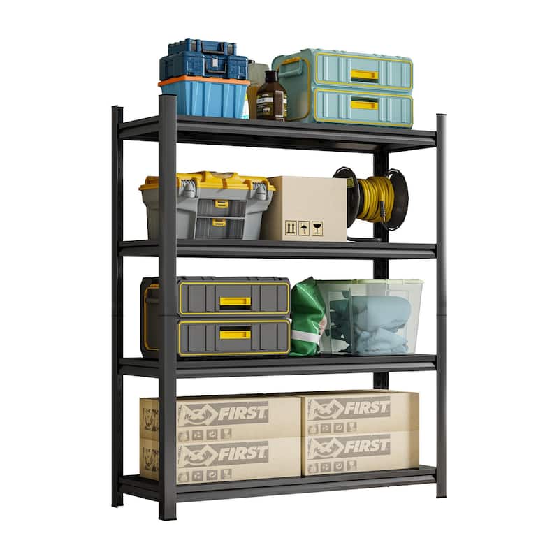 4-Tier Height-Adjustable Metal Storage Rack, Vertical Organizer, 63" H × 45.27" W × 17.7" D, Black, Assembly Required