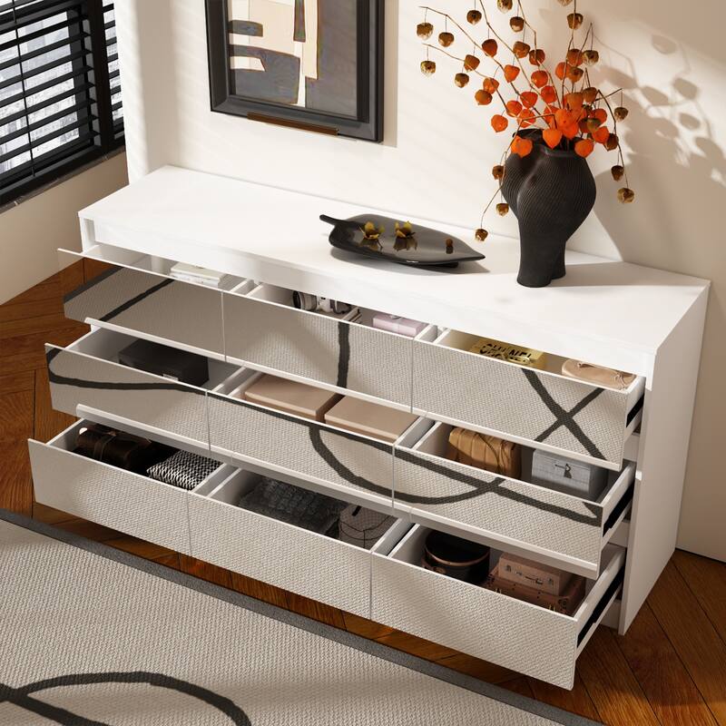 Timechee Grooved Handle Wood Dresser Bedroom Storage Drawer Organizer