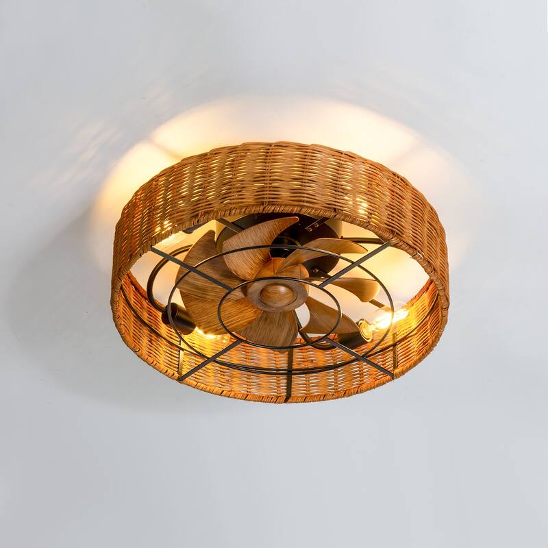 19-in Black Enclosed/Low Profile Indoor Flush Mount Cage Ceiling Fan with Light Remote (7-Blade)