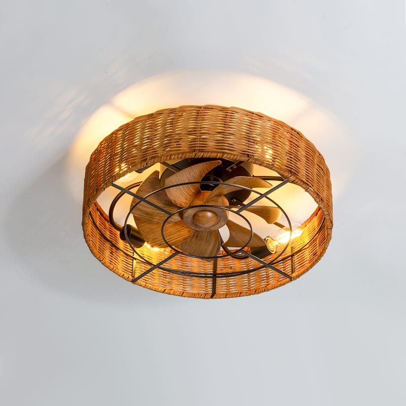 19-in Rattan Shade Low Profile Ceiling Fan with Remote Control